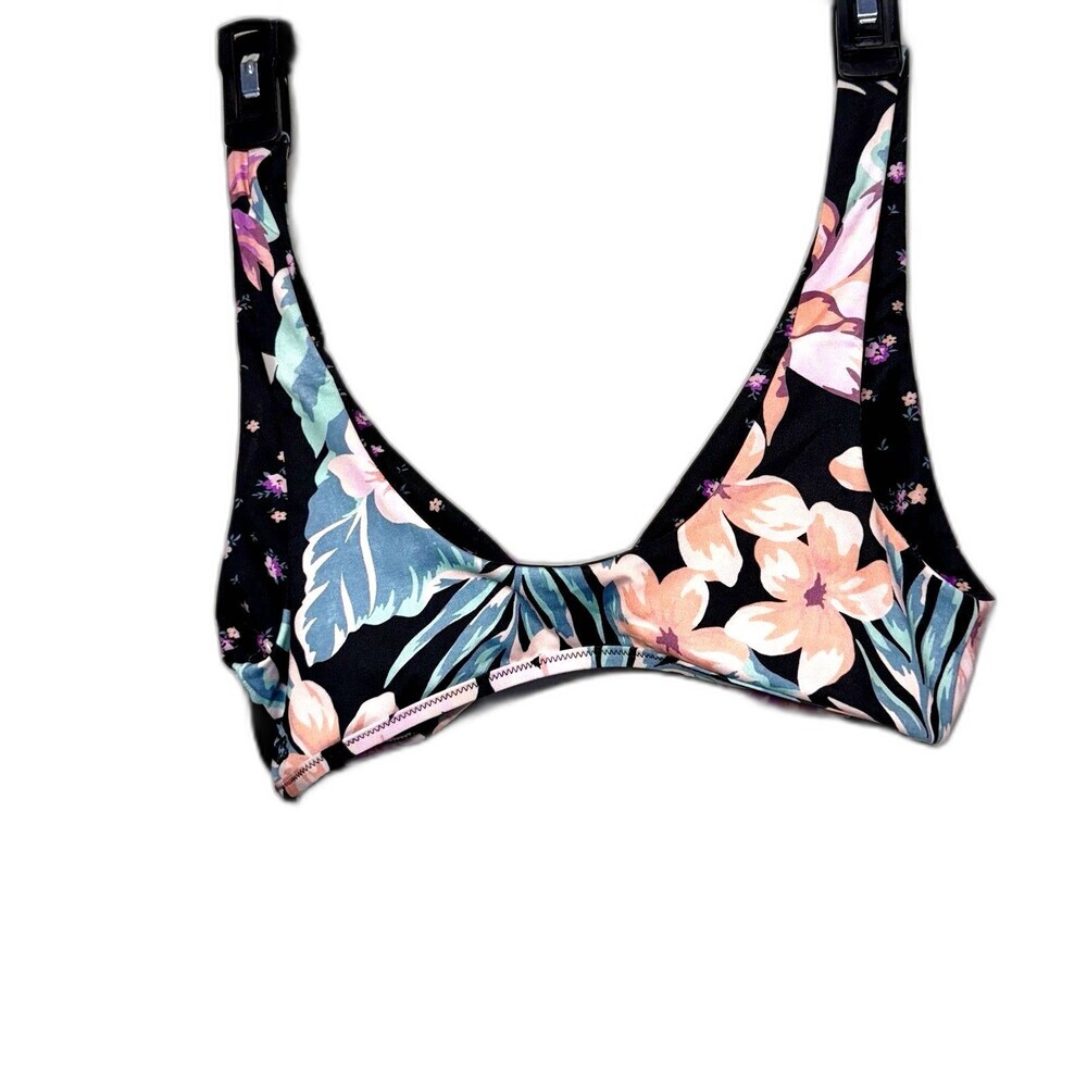 Billabong Nights In Paradise Reversible Top Floral Black Size Large NWT - Picture 3 of 6